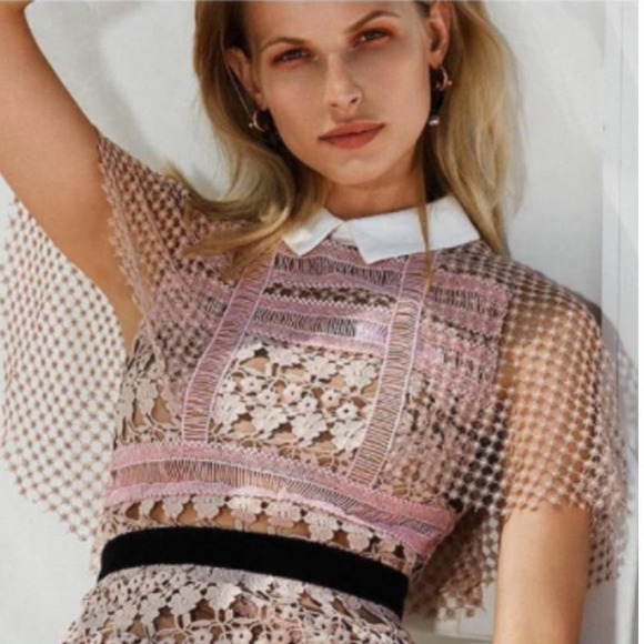 Self-Portrait Floral Vine Cape Mini Dress In Pink Nude Lace Size 2 - Picture 3 of 13